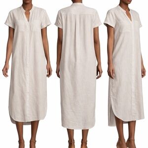 Saks Fifth Avenue Linen Cotton Blend  Maxi Shirt Dress With Pockets Size M Beige
